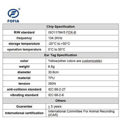 بطاقة أذن إلكترونية معتمدة من ICAR ISO11784/5 FDX-B للأبقار مع هيكل TPU مقاوم للماء لإدارة الثروة الحيوانية