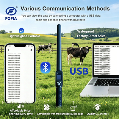 قارئ عصى RFID مضغوط يدعم علامات ISO11784 85 FDX B HDX و ID64 مع بلوتوث 5 و غطاء مقاوم للماء