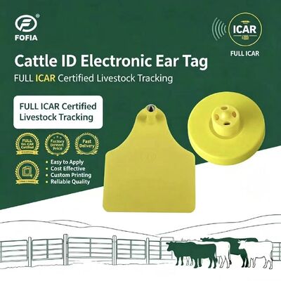 FOFIA ICAR كامل LF مقاوم للماء RFID TPU الصفراء علامات أذن الحيوان ET908 + T905 EM4305 رقائق 5 سنوات ضمان الماشية 14.5mm