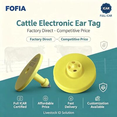 العلامات الصفراء للآذان الحيوانية 14.5mm EM4305 رقائق 5 سنوات الضمان Fofia استخدام المزرعة