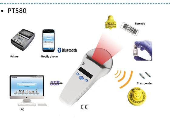 قارئ يدوي دائم FOFIA PT580 RFID 125kHz/134.2kHz ISO11784/5 128x32 شاشة OLED 10-20m مسافة القراءة USB / للحيوانات الأليفة