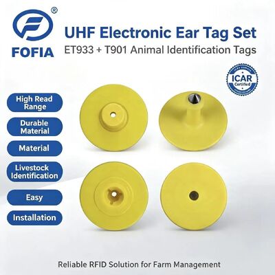 جديد UHF إلكترونية مقاومة للماء RFID TPU 5.7mm أصفر حيوان أذن العلامات ET933+T901 رقائق 5 سنوات الضمان