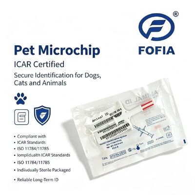 رقاقة تعريف الحيوانات الأليفة RFID 134.2 كيلو هرتز من مادة PP مقاومة للماء من Fofia، بطاقة أذن للحقن لمدة 1.5 سنة
