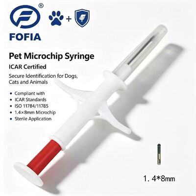 FOFIA ZS007 ICAR معتمد 134.2kHz RFID ear tag حيوان ميكروشيب FDX/EM4305 IP67 مقاوم للماء أبيض PP 1.4x8mm كلب قطة حيوانات أليفة