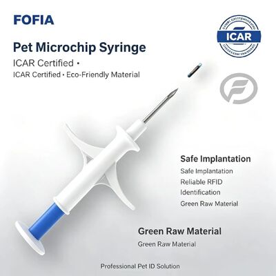 شريحة حيوانات RFID معتمدة من ICAR من FOFIA ZS007 بتردد 134.2 كيلو هرتز FDX/EM4305 مقاومة للماء IP67 بيضاء PP 1.4x8 مم للكلاب والقطط والأرانب والماشية جديدة
