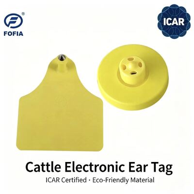 بطاقات أذن الماشية الصفراء المقاومة للماء LF RFID TPU من FOFIA الجديدة والمتينة مع رقائق EM4305 وضمان 5 سنوات 14.5 مم