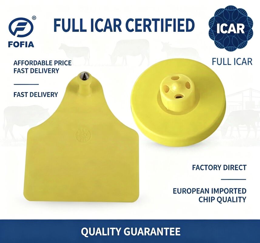 كامل ICAR ET908+T905 RFID مقاوم للماء TPU علامات الأذن الحيوانية الصفراء FDX-B 134.2Khz EM4305 رقائق الماشية