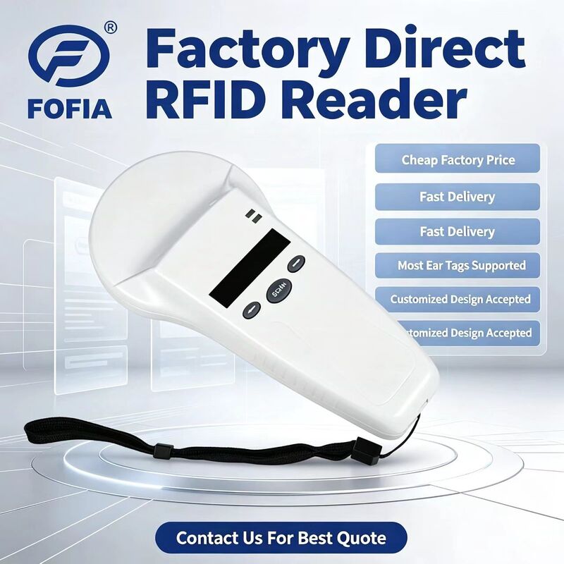 قارئ RFID يدوي مقاوم للماء مع شاشة OLED 128x32 USB ForPlastic حل بعيد المدى للحيوانات الأليفة واستخدام المزارع والمزرعة 125khz