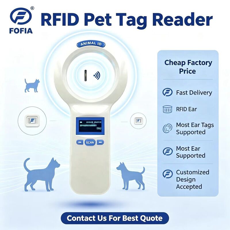 قارئ يدوي من البلاستيك PT200 RFID دائم مع شاشة OLED 128x64 بروتوكول ISO11784/5 قراءة بعيدة المدى للحيوانات الأليفة والاستخدام في المزارع