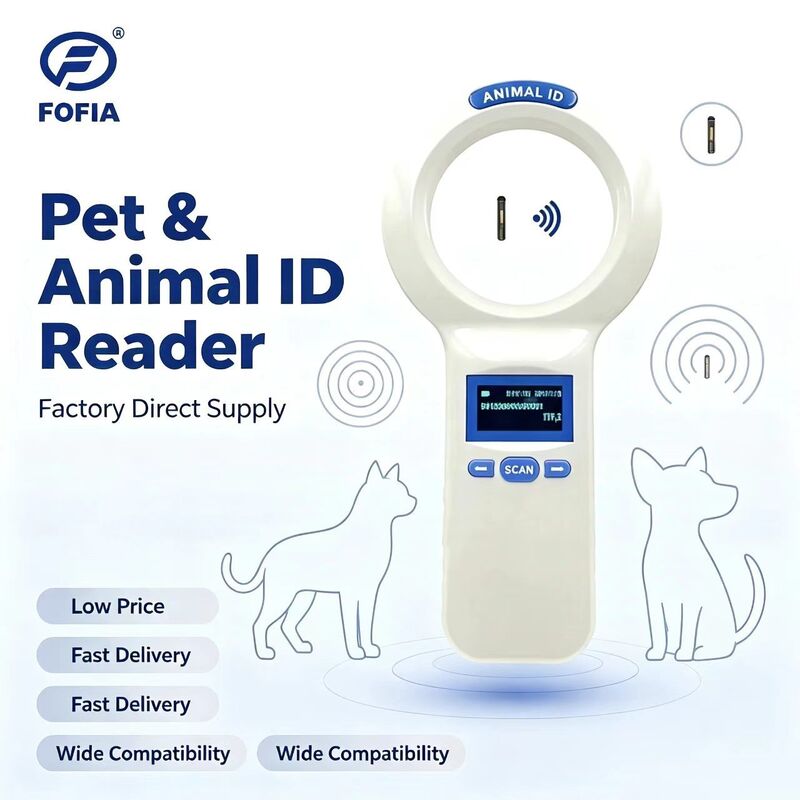 مقاوم للماء FOFIA PT200 قارئ محمول باليد RFID 128x64 شاشة OLED قراءة لمسافات طويلة 10-20 متر بروتوكول ISO11784/5