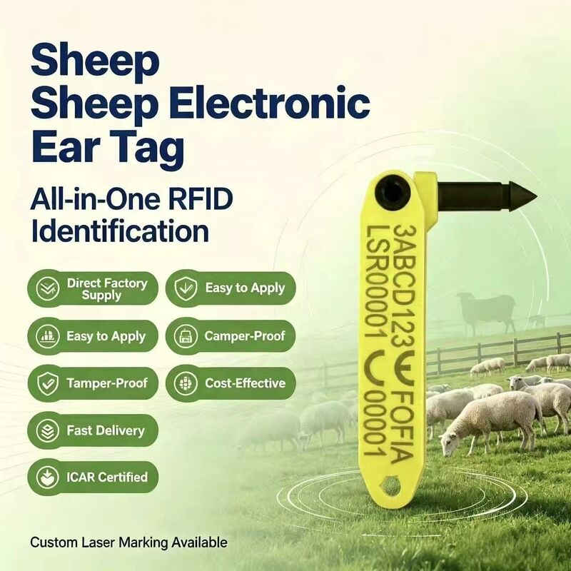 FOFIA المقاومة الدائمة المتكاملة لمكافحة التساقط الكترونية مشفرة بالليزر T969 الخروف الأصفر RFID علامة أذن TPU المادة الحيوان