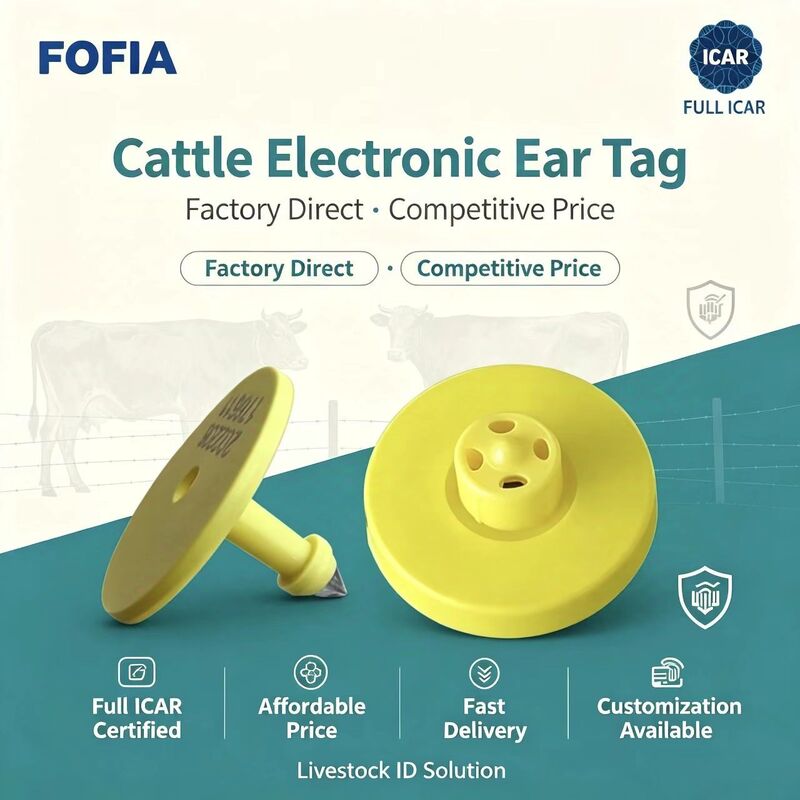 العلامات الصفراء للآذان الحيوانية 14.5mm EM4305 رقائق 5 سنوات الضمان Fofia استخدام المزرعة