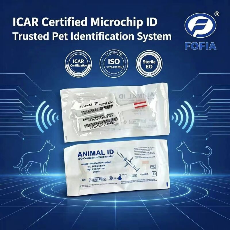 شريحة تعريف الحيوانات الأليفة Fofia الجديدة المعتمدة من ICAR بتقنية RFID 134.2 كيلو هرتز PP مقاومة للماء للكلاب والقطط مع ضمان 1.5 سنة
