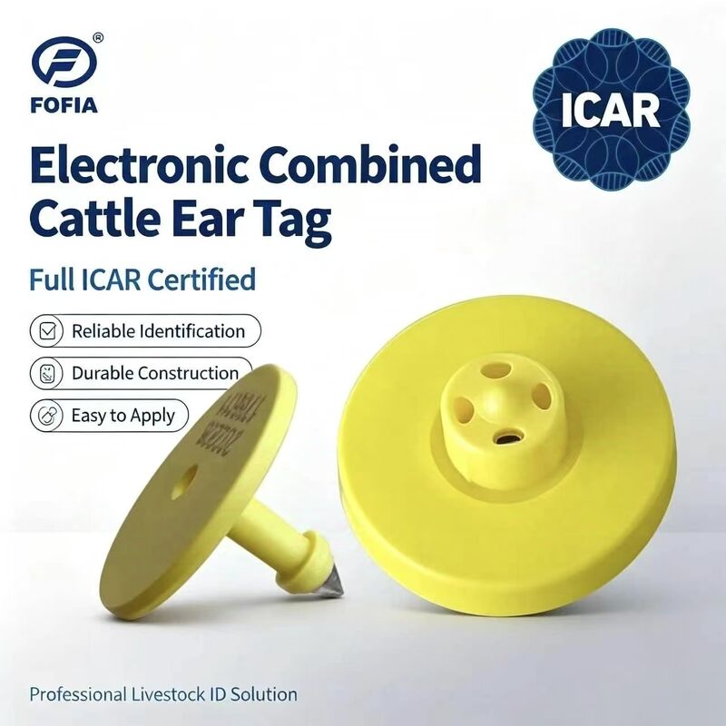 فوفيا الجديدة المقاومة للماء كاملة معتمدة ICAR ET908 صفراء RFID TPU علامة أذن البقر 1.5 سنة ضمان تتبع الحيوانات للخنزير والغنم