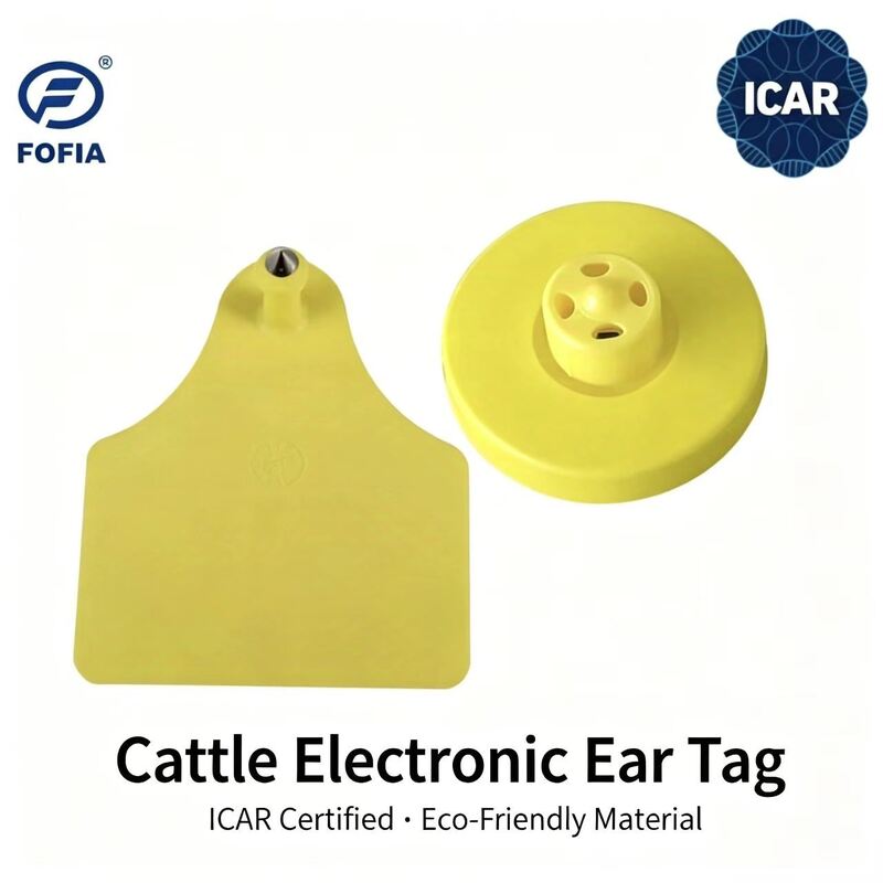 بطاقات أذن الماشية الصفراء المقاومة للماء LF RFID TPU من FOFIA الجديدة والمتينة مع رقائق EM4305 وضمان 5 سنوات 14.5 مم