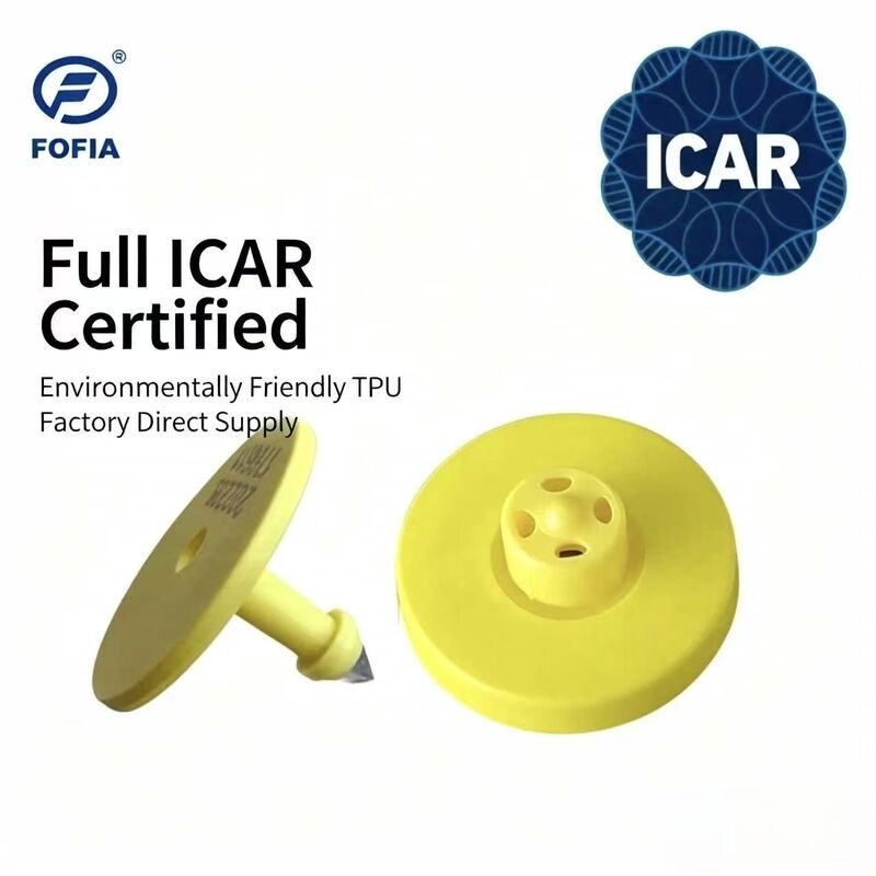 فوفيا الجديدة المقاومة للماء كاملة معتمدة ICAR ET908 صفراء RFID TPU علامة أذن البقر 1.5 سنة ضمان رمز الليزر تعقب الحيوانات الماشية