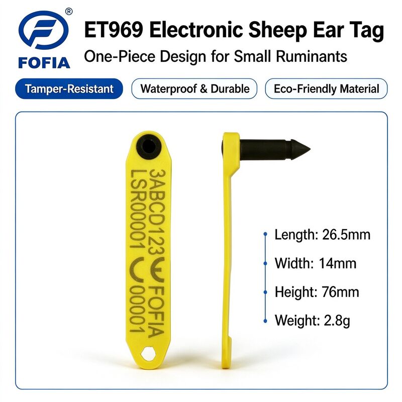 New Fofia High-Temperature Resistant Integrated Anti-Shedding Laser-Coded Yellow Electronic ET969 Sheep Ear Tag Built-in RFID