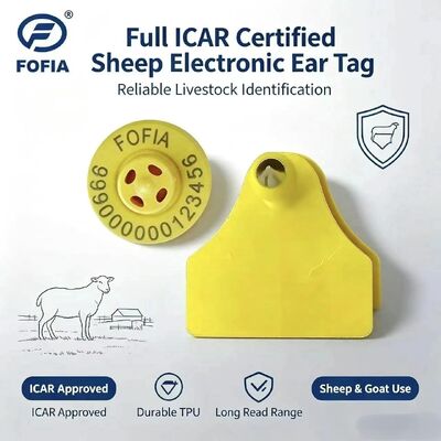 بطاقة أذن إلكترونية لتتبع الحيوانات من Fofia ET957+T967 للأغنام والماعز والأبقار، جديدة عالية الجودة بتقنية RFID وTPU وترميز ليزر 3