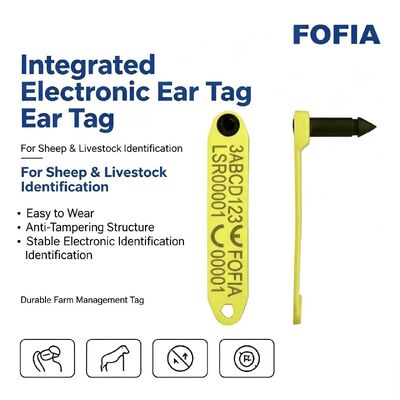 بطاقة أذن إلكترونية RFID من TPU مقاومة لدرجات الحرارة العالية ومدمجة ومضادة للتساقط ومُرمزة بالليزر من Fofia ET969 للخراف الصفراء